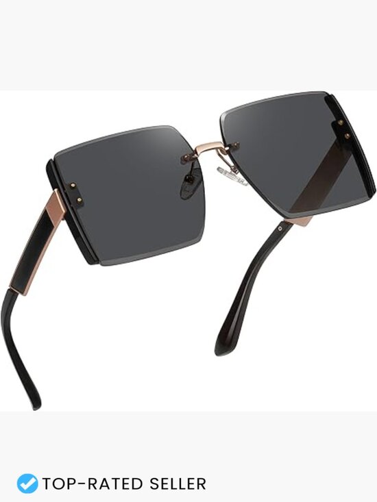 Oversized Square Rimless Sunglasses UV400 Protection Trendy Frameless Shades main image 6